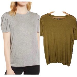 CHELSEA28 | NEW Women’s Shoulder Pleat Light Tee Top size Large in Olive Estate